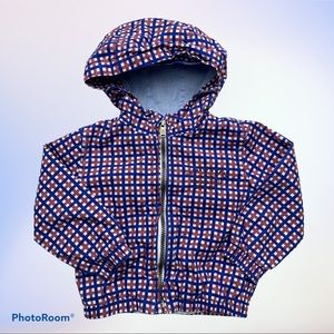Zara Baby Jacket Boys 12-18 mo Red/Blue & White Gingham Hooded Full Front Zipper